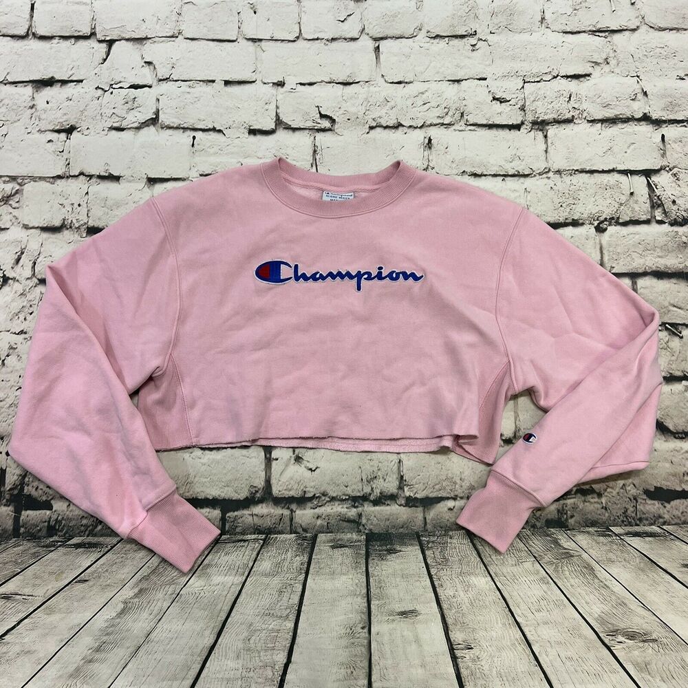 Champion Reverse Weave Women's Pullover Sweatshirt Cropped Pink Size Medium